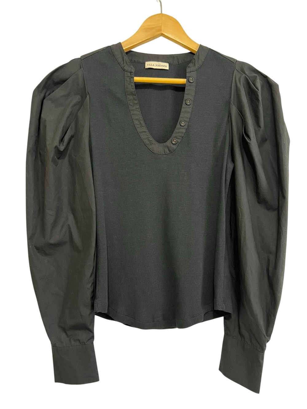 Ulla Johnson Black Flavia Puff Sleeve Scoop Neck Top Long Sleeve Size Small